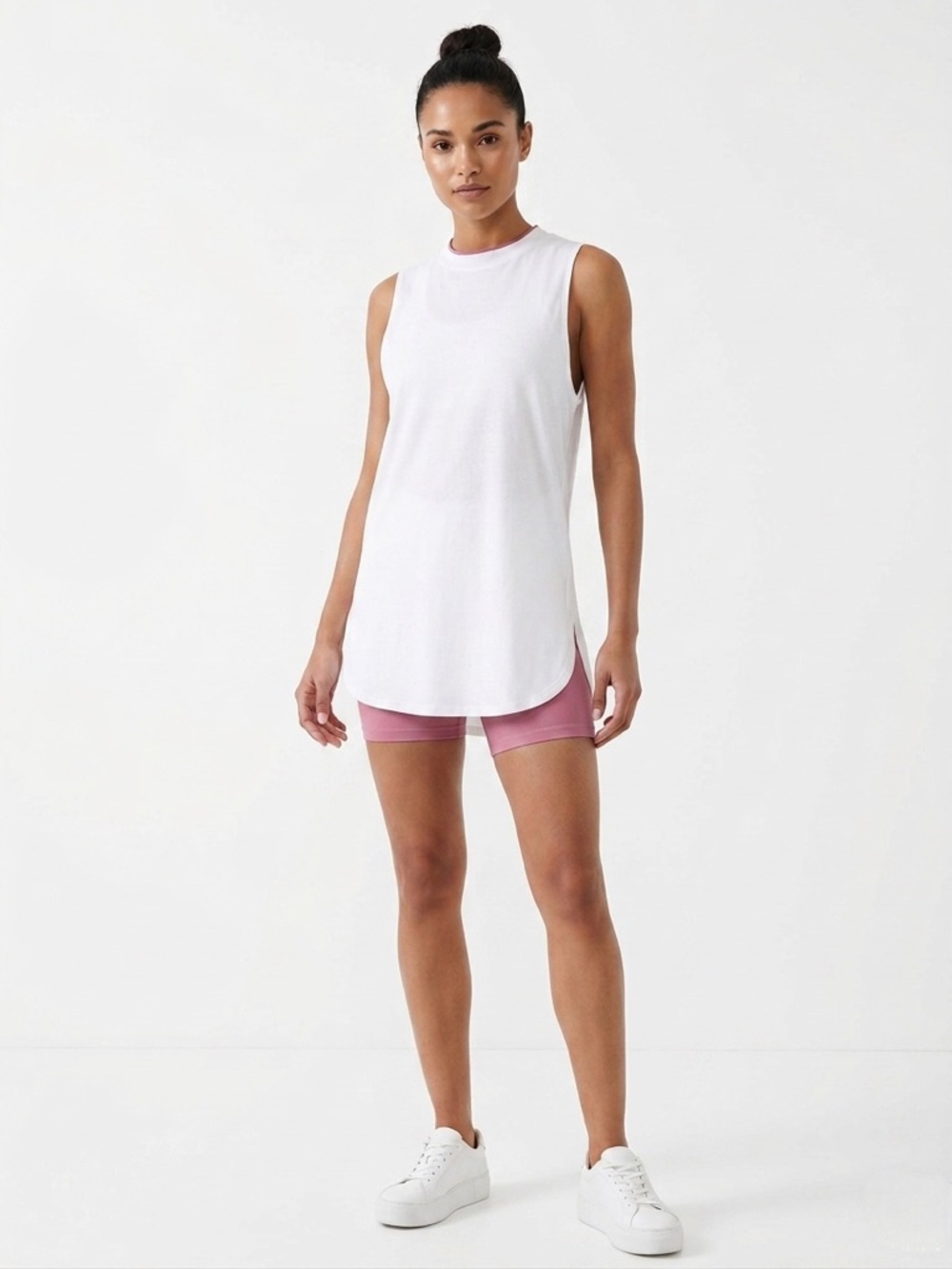 Joe Fresh White Muscle Tank Tunic Light Top Sleeveless Pink Trim Sz Medium